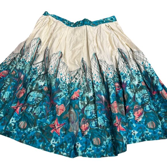 Retro Retrospecd Ocean Print Skirt Size 14 Full Button Front Full Circle Pinup - Picture 4 of 6